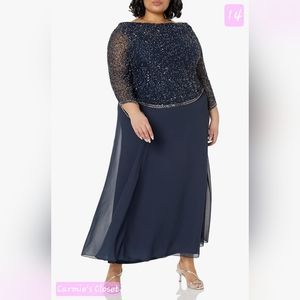 🔥NWT🔥OBO🔥 🟠 J Kara Women's 3/4 Sleeves Long Beaded Gown with Cowl Neck Sz 14